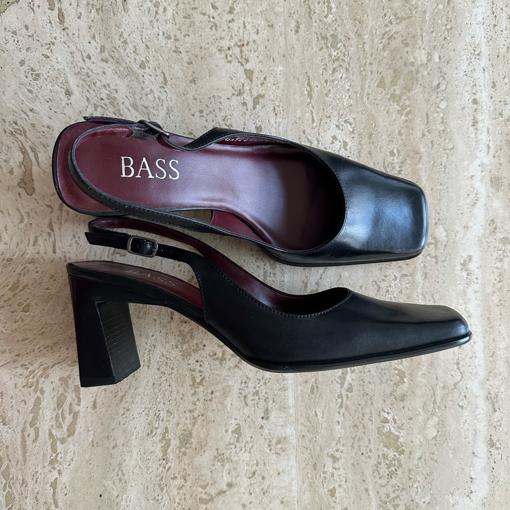 Bass Square Toe Sling-Back Leather Pumps